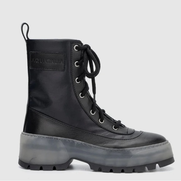 Aquatalia Aisa Recycled Nylon Leather Glossy Chunky Platform Eco Boots NWOT 9.5 - Picture 1 of 16